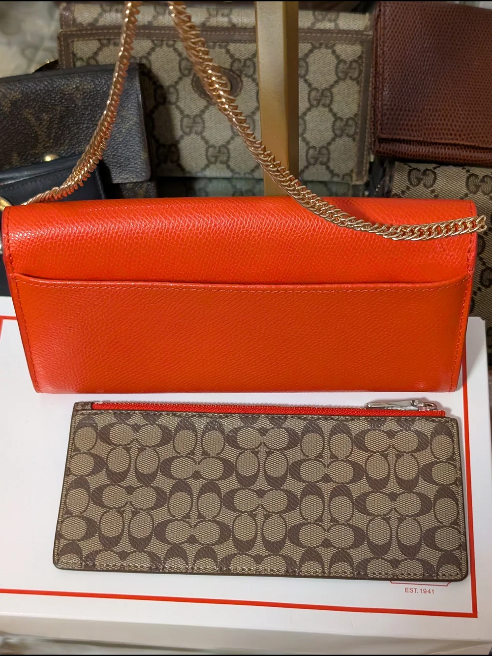 COACH Orange Leather Continental Wallet - Signature Logo